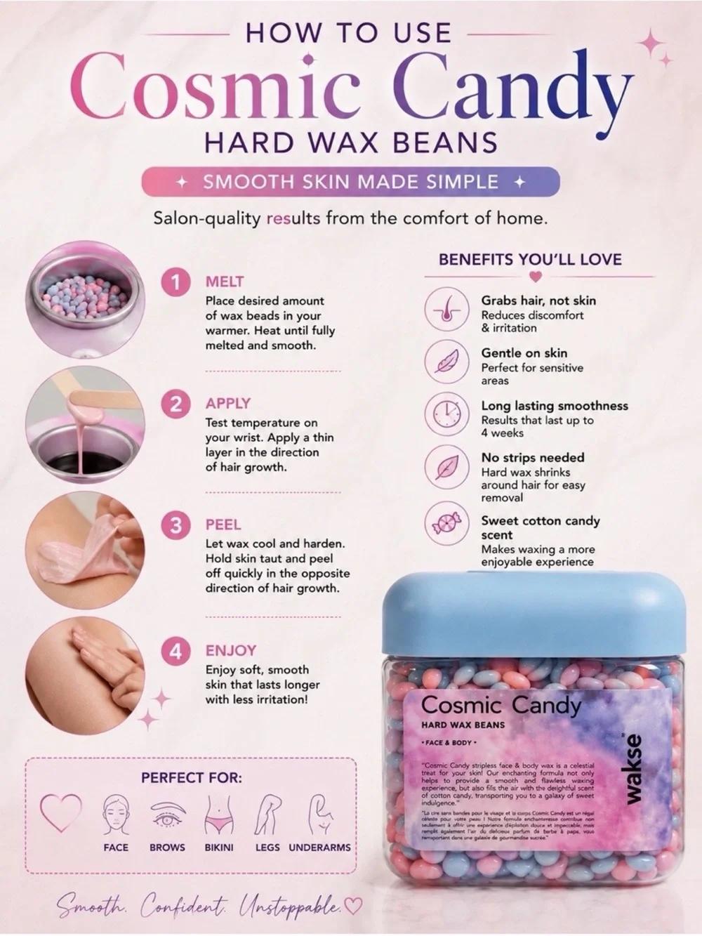 Wakse Cosmic Candy Hard Wax Beans Face & Body Wax • 8.8oz • Cotton Candy • NWT